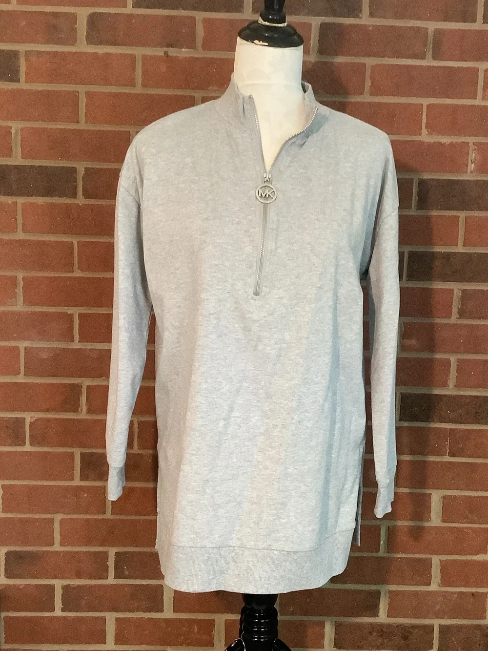 Michael Kors Heather Gray Quarter Zip Sweater with MK Pull